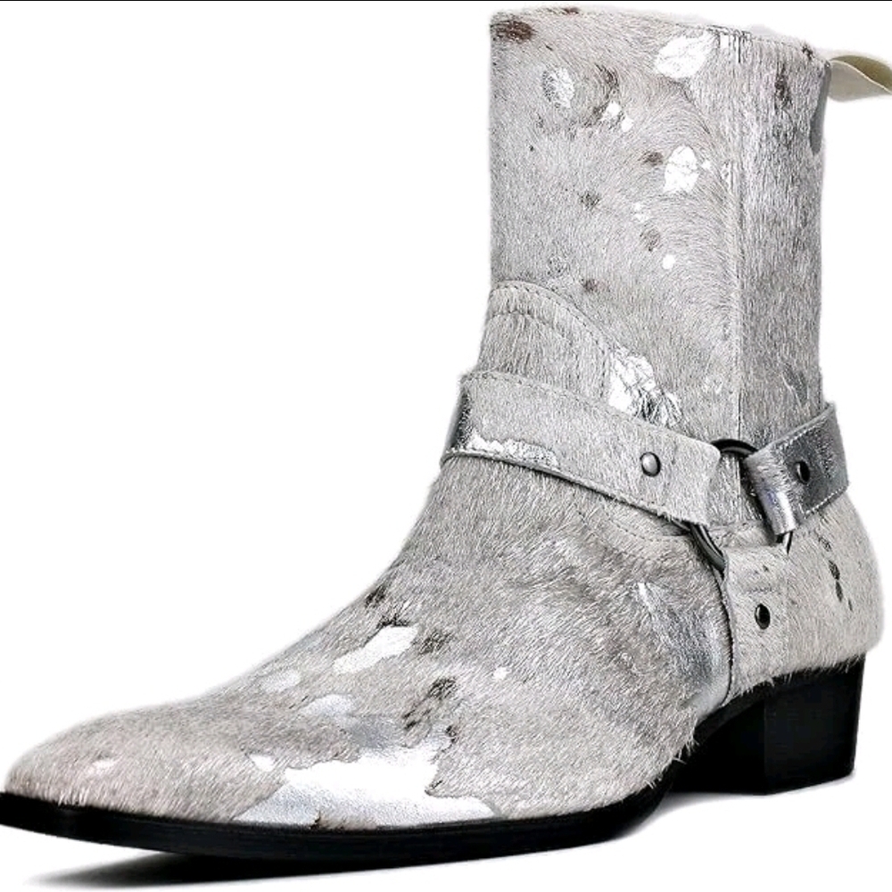 Men's Silver Leather Ankle Boots
